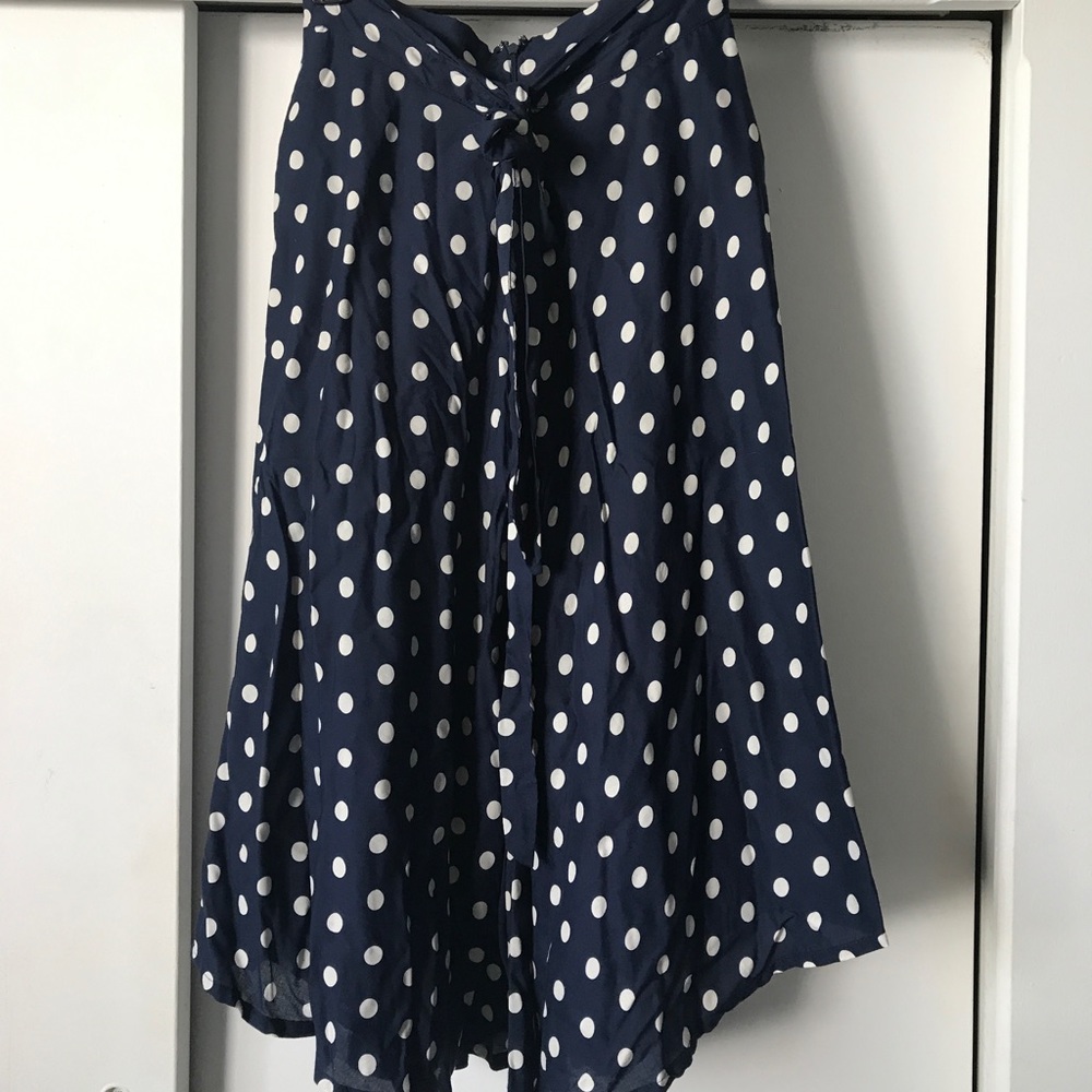 Navy & White Anthropologie Midi Skirt with Tie Bow